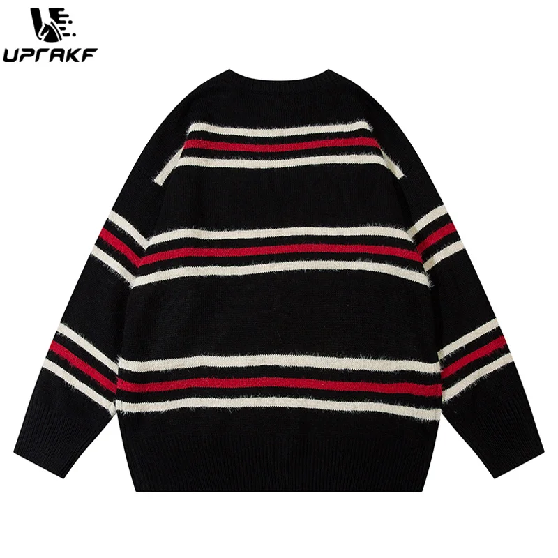 UPRAKF Striped Letter Sweater Long Sleeves Round Neck Fashion Pullovers Oversize Basic Autumn Warm Streetwear