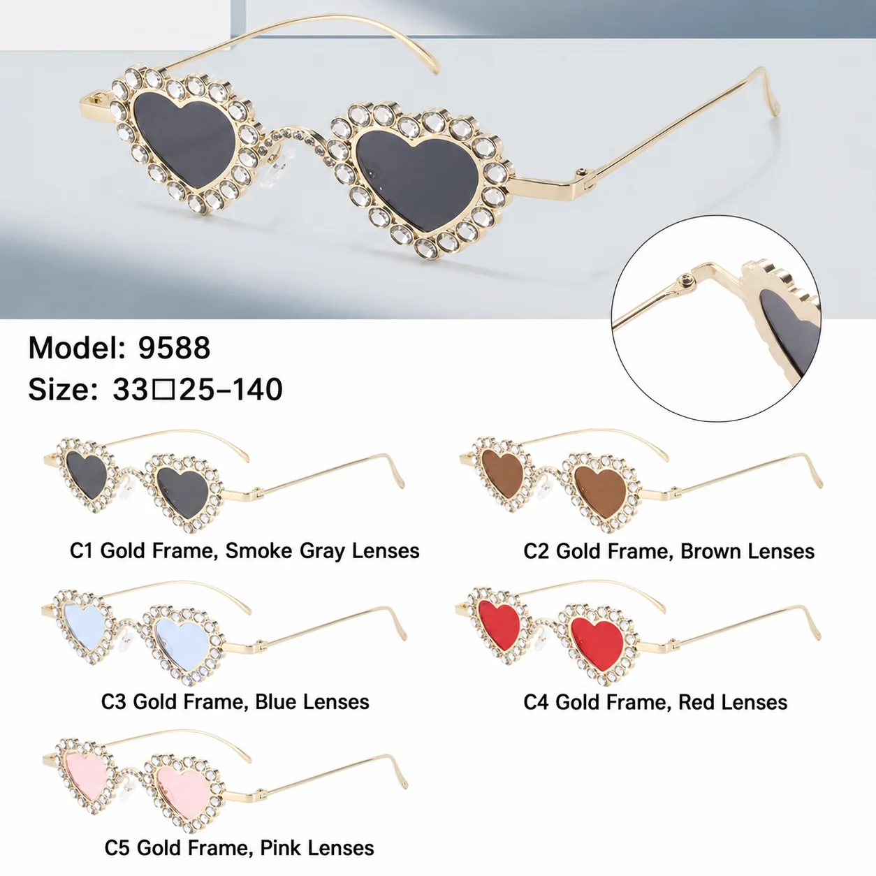 Fashion Statement Eyewear Eye-Catching Gold Metal Frame Sunglasses Uv400 Sunglasses Comfortable Rhinestone Sunglasses For Daily