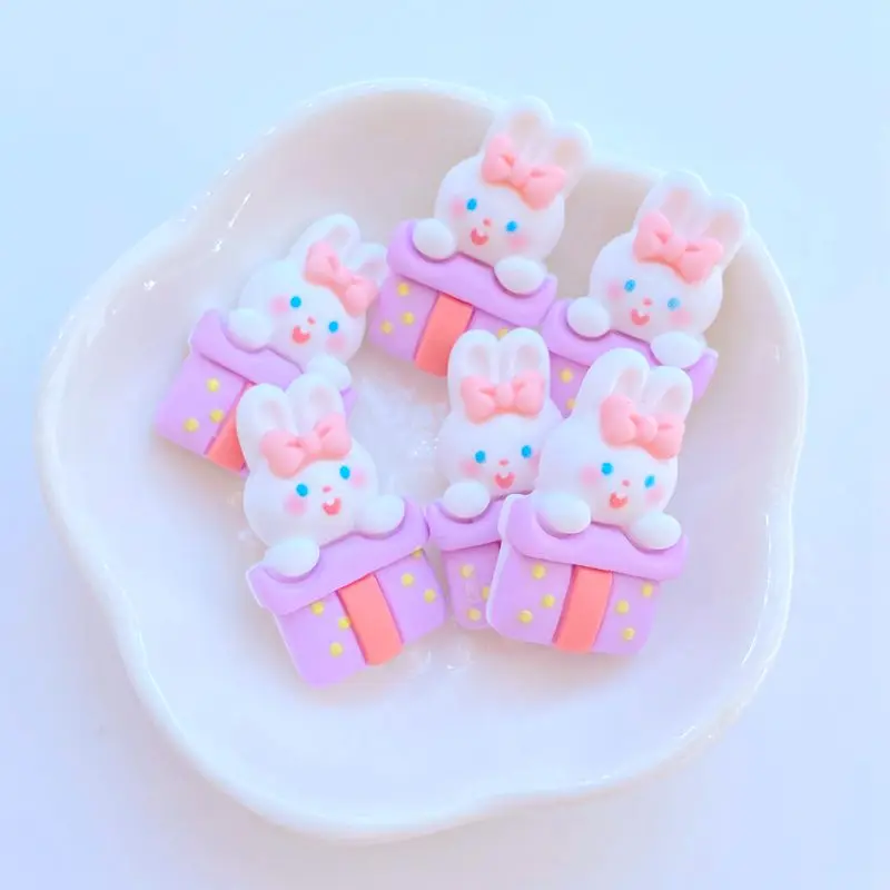 10Pcs New Cute Resin Cartoon Small Rabbit Bear Series Flat Back Fit Phone Deco Parts Embellishments for Hair Bows Accessories