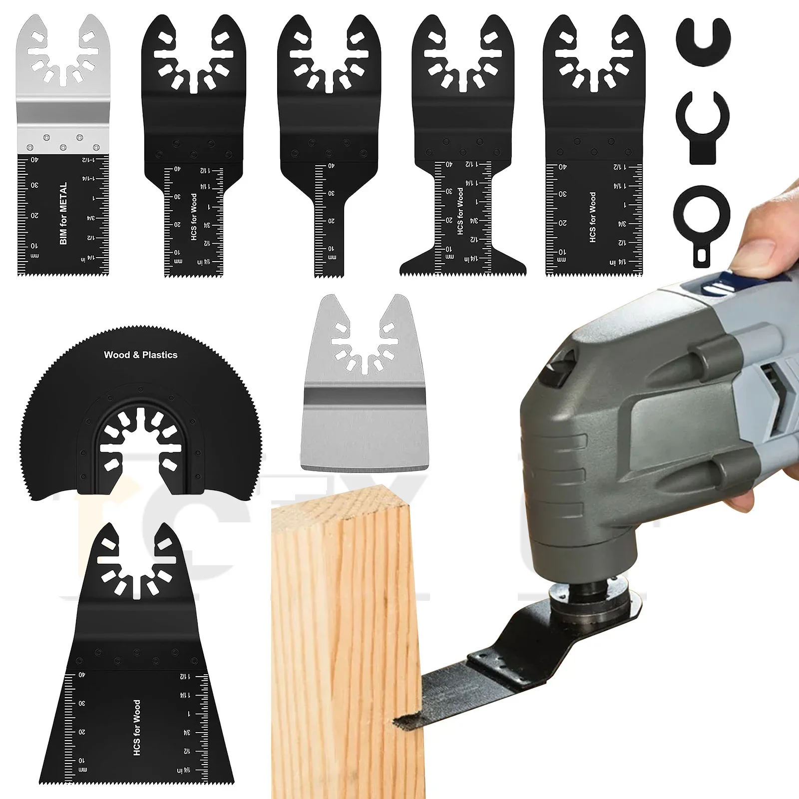 8Pcs Oscillating Saw Blades Set Bi-metal Stainless Steel Multitool Kit for Wood Plastic Cutting Gaskets Included