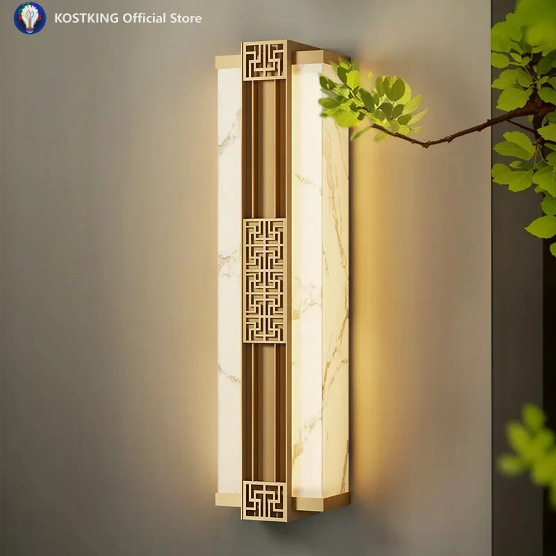 

Luxury Chinese Style LED Wall Light Waterproof IP65 AC85~265V Lmitated Marble Porch Lamp For Outdoor street path sconce Lighting