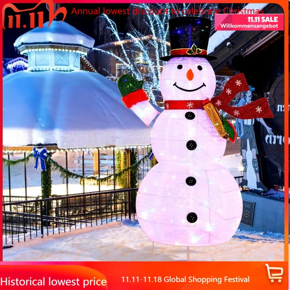 

6 FT Lighted Christmas Snowman, Christmas Snowman Decoration with 180 Colorful LED Lights, Remote Control, 8 Lighting M