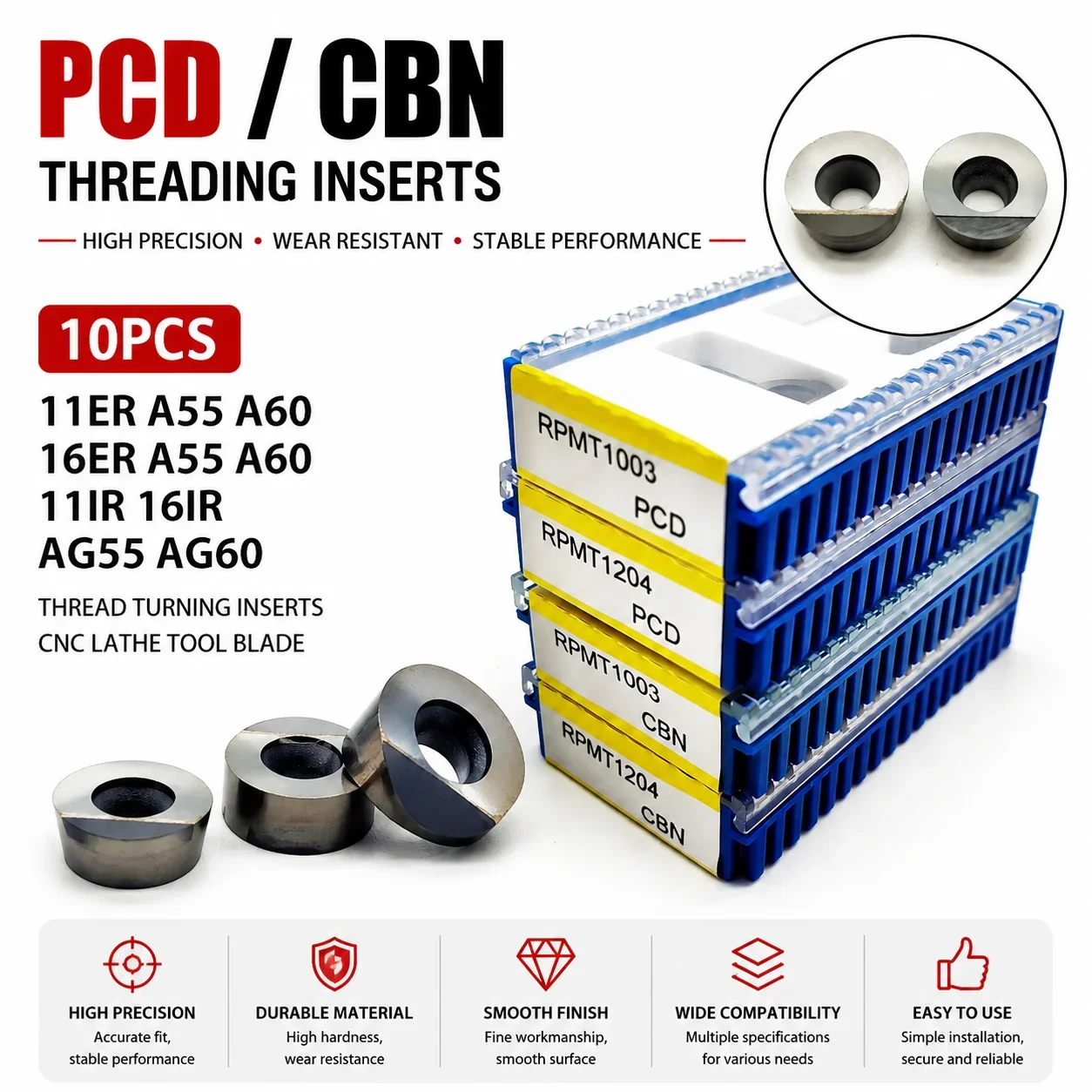 PCD RPMT1003 RPGT1003 RPMT1204 RPGT1204 tool machining copper aluminum carbon fiber, CBN tool suitable for hard steel, RPMT RPGT