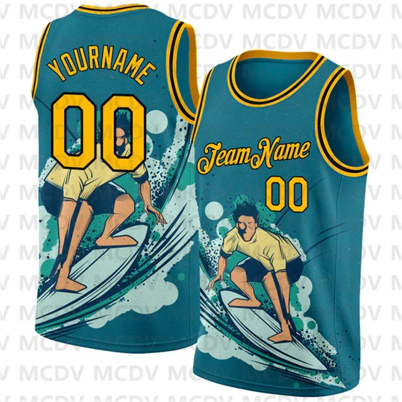 Custom Pink Light Blue-Black 3D Pattern Summer Beach Surfing Authentic Basketball Jersey
