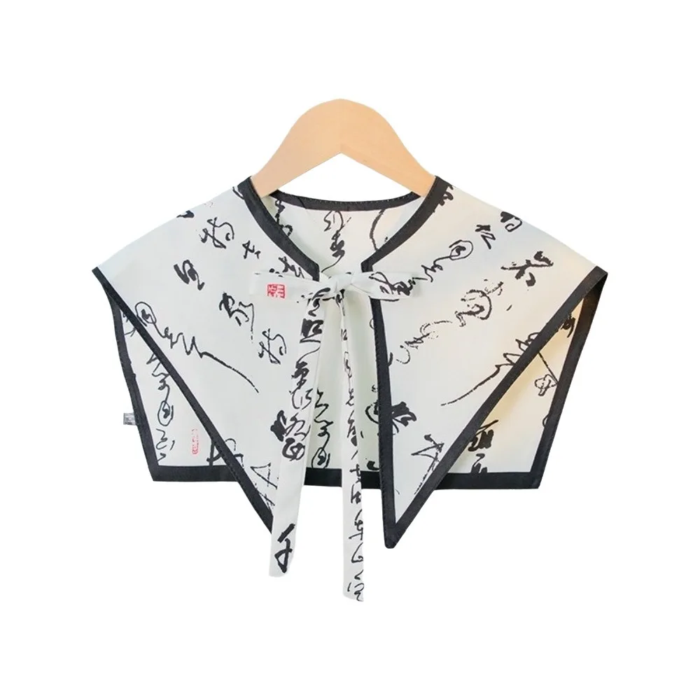 

Floral Pattern Fake Collar Capelet Lace Up Chinese Style Decorative Scarf Detachable Print Vintage Poncho Cape Neck Decoration
