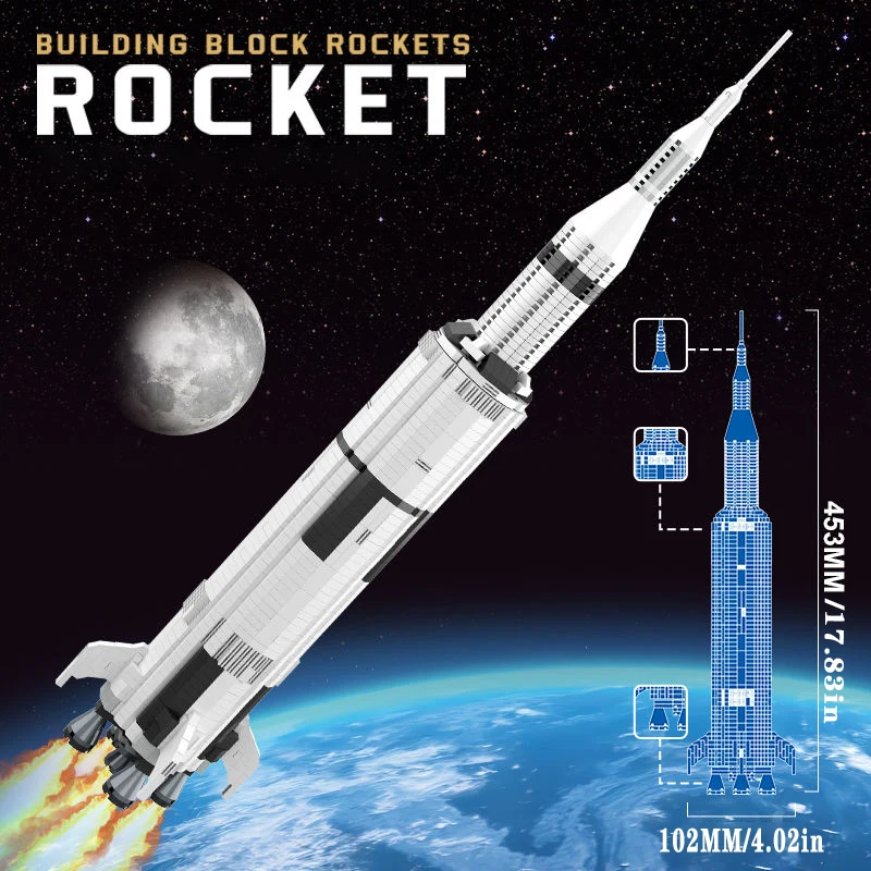 2418-Piece Rocket Model Assembly Toy, Aerospace Education Building Block Set, Collectible Desktop Ornament, Christmas and Birthday Gift