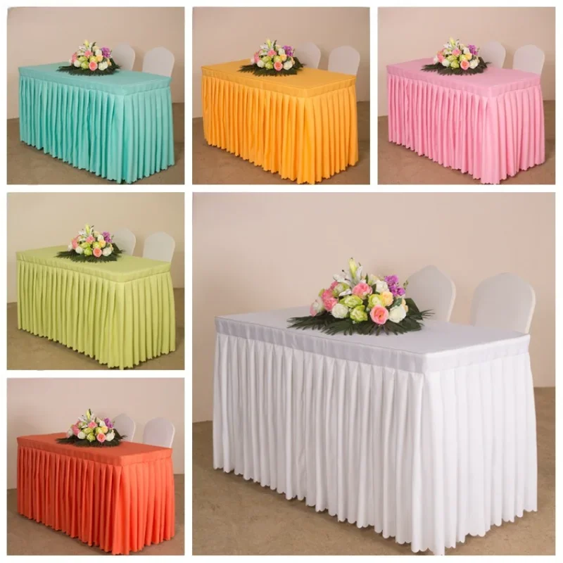 Big Skirt Solid Color Rectangular Tablecloths Multi-color Large Skirt Tablecloth Dust Anti Slip Table Cover with Folds Meeting