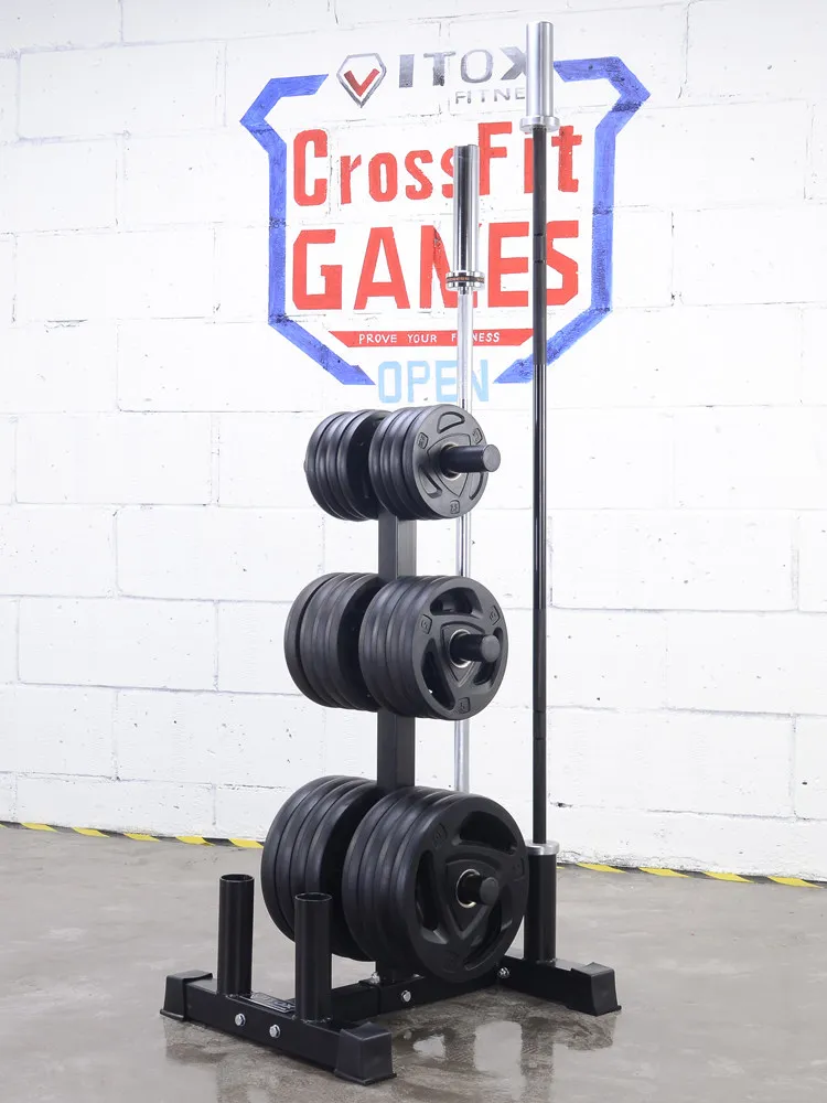 Barbell Plate and Bar Storage Rack, Mobile Rack for Storing Large-Hole Plates, Olympic Plates for Squats, Deadlifts, Bench Press
