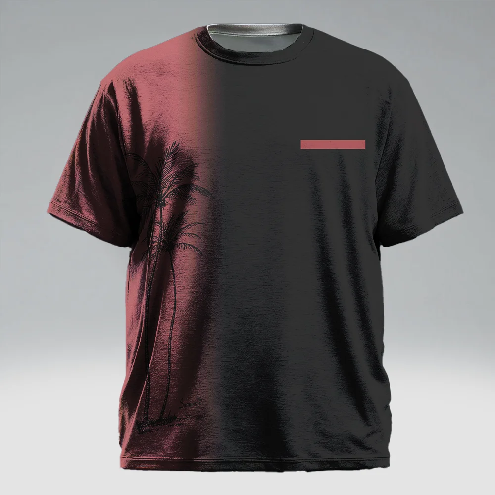 

S-9xl plus size Men's Short Sleeve T-Shirt: Coconut Tree Vibe - Sleek Tropical Palm Prints, Wrinkle-Resistant,