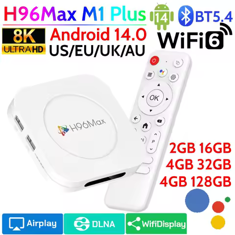 H96Max M1 Plus Android 14.0 TV Stick 8K Set Top Box Wifi6 BT5.4 Android TV Stick 2GB 16GB/4GB 128GB RK3528 Quad Core with Remote
