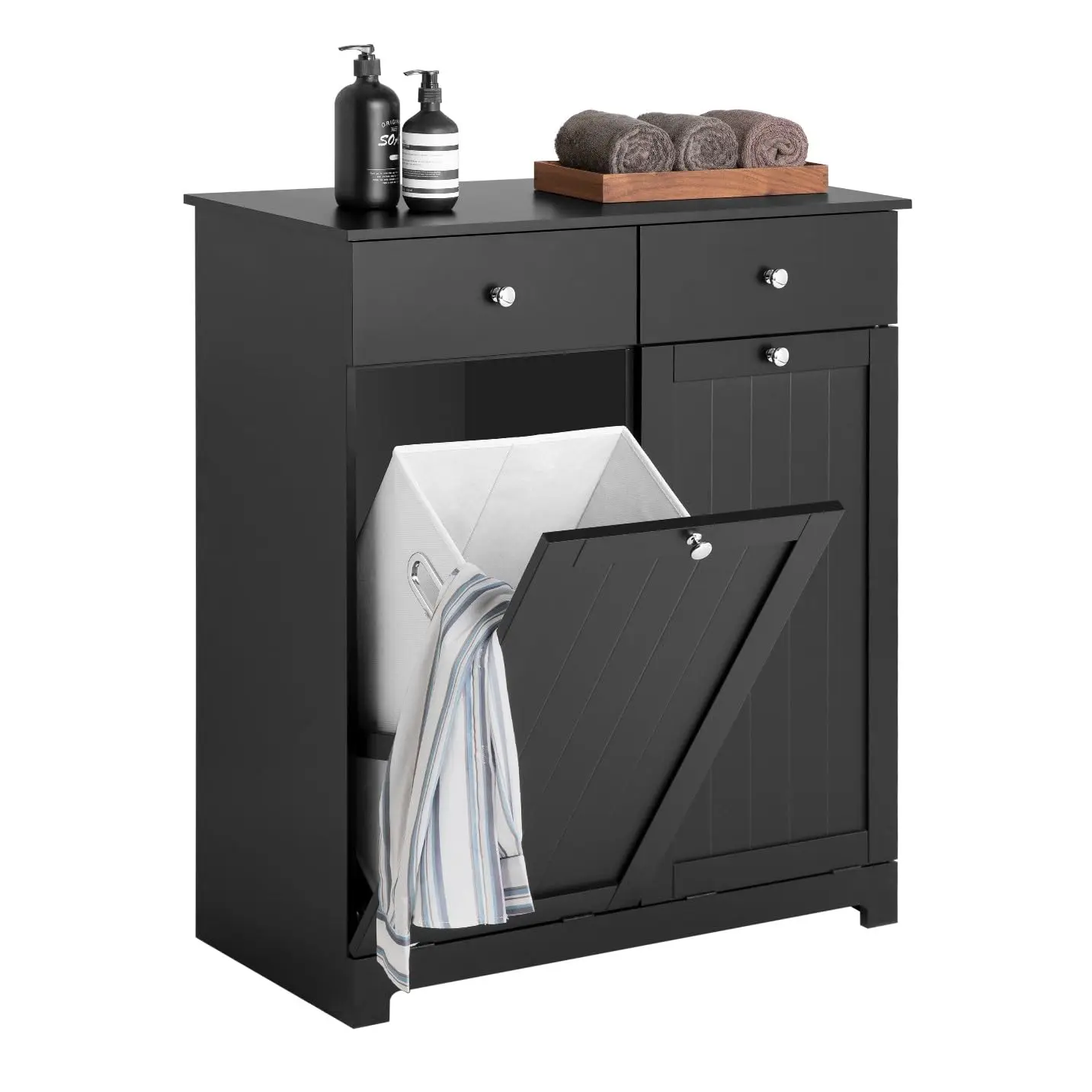 Laundry Hamper Cabinet with 2 Baskets, 35.4 x 14.5 x 29.5 in Black, Customized