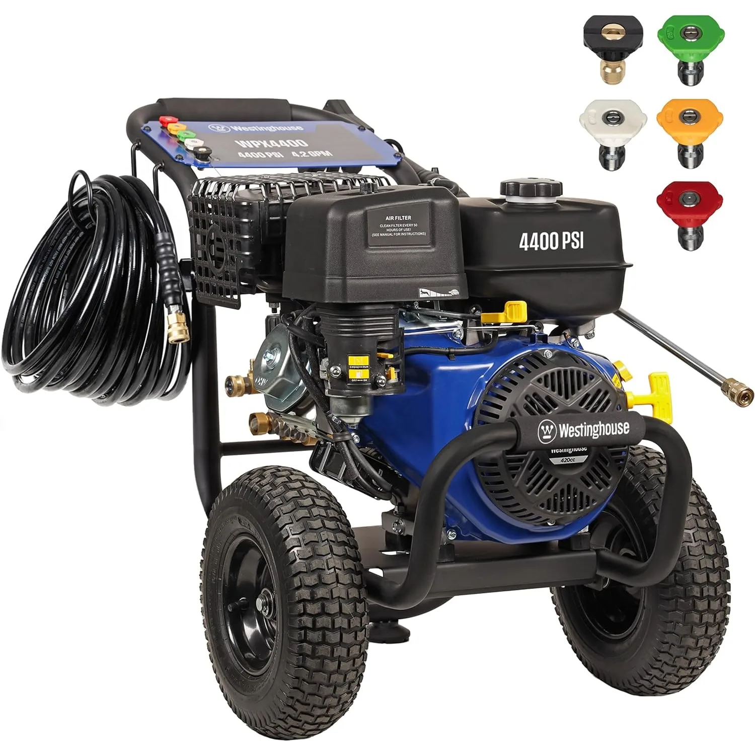 

NEW WPX4400 Gas Pressure Washer, 4400 PSI and 4.2 Max GPM, Spray Gun and Wand, 5 Nozzle Set