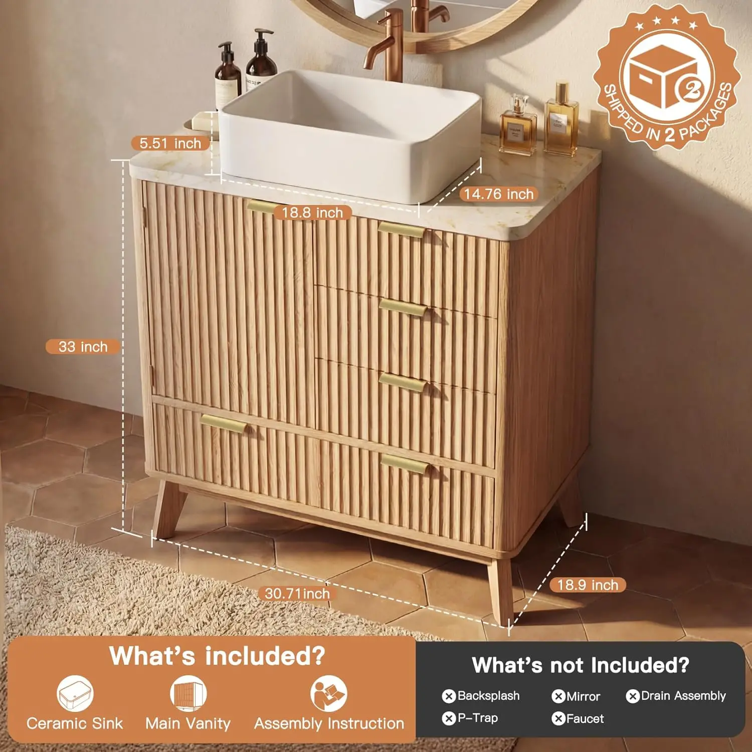 31" Fluted Vanity Cabinet 2