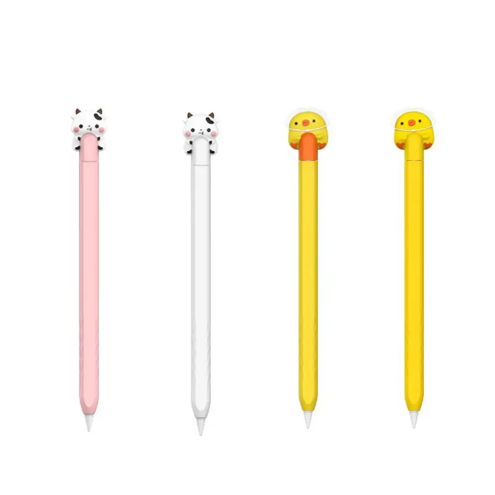 Portátil macio silicone cartoon lápis caso, capacitivo toque caneta luva protetora, compatível para ipencil segunda geração