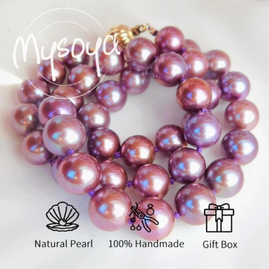 

MYSOYA 9-11 мм большое натуральное фиолетовое жемчужное ожерелье Эдисона для женщин и мужчин, подарочная коробка, подарок на день рождения, свадьбу, годовщину, ювелирное изделие