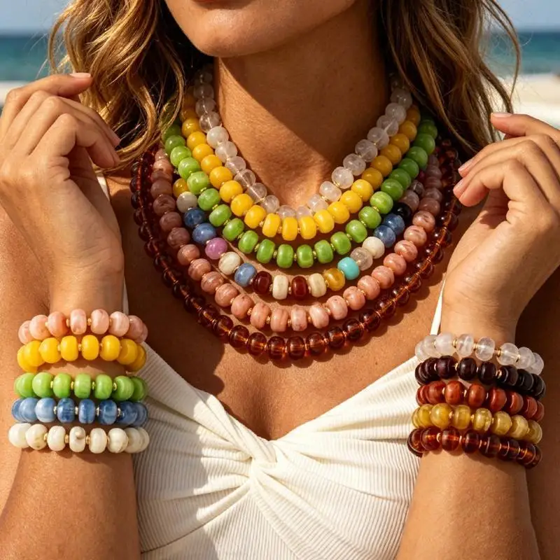 Y2K Colorful Smudging Resin Beads Chain Necklace For Women Trend Collares Vintage Clavicle Chain Party Jewelry