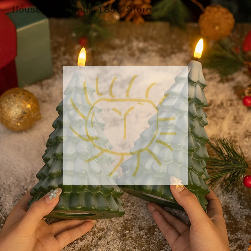 

1pcs Christmas Tree Shaped LED Candles, Flameless Pillar Candles, Battery Operated LED Candle With 3D Flame Wick, Green Candles