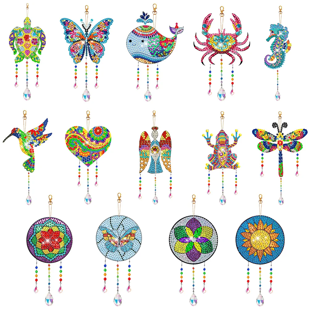 Suncatcher Diamond Painting Art Pendant Hummingbird Double Sided Crystal Painting Ornaments Dolphin Dragonfly Home Windows Decor