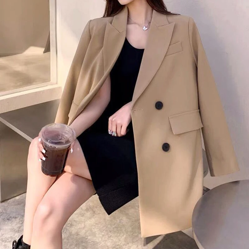 White suit jacket for women 2024 Spring and Autumn new Korean loose casual double breasted suit jacket for women