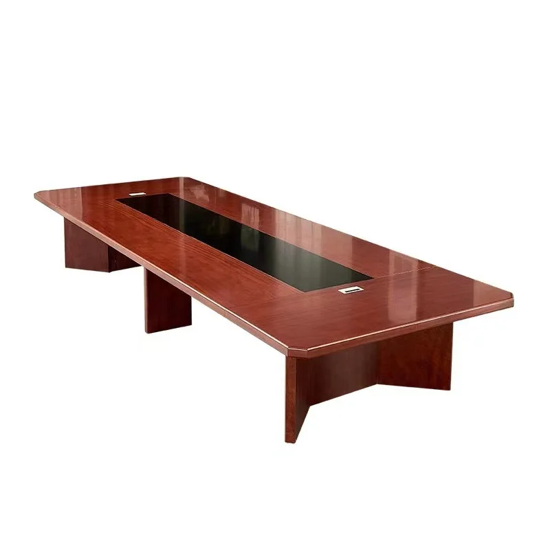 

Office conference table, simple and modern, rectangular, red solid wood