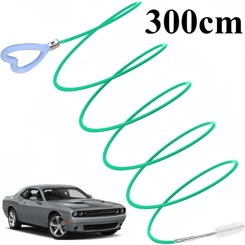 300cm Long Car Drain Hole Unclogger Brush, Flexible Cleaning Tool for Sunroof, Door, Refrigerator & Fuel Tank Drainage Pipe