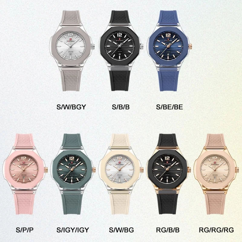 NAVIFORCE NF7127 ساعة نسائية أنيقة 5ATM مقاومة للماء بحزام سيليكون وعرض التاريخ وإضاءة ليلية للسيدات ساعة كلاسيكية #6