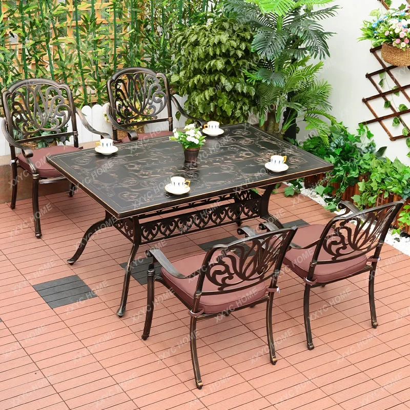 Outdoor Desk-Chair Courtyard Leisure Cast Aluminum Table and Chair Terrace Outdoor Balcony Garden European Outdoor Villa