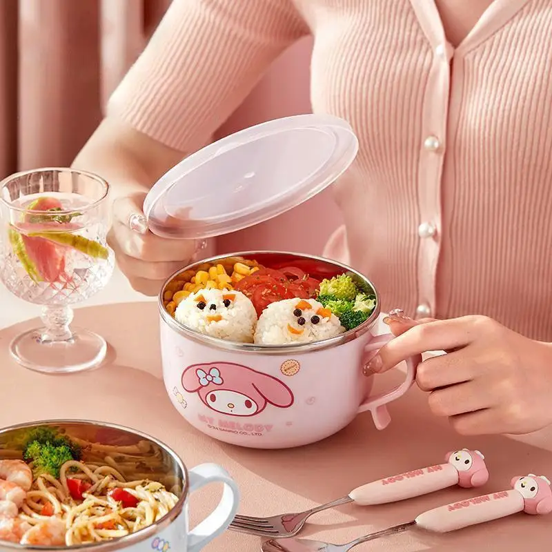 

800Ml Sanrio Hello Kitty Rice Bowl Kawaii My Melody Cinnamoroll Children Household Anti-Scald Tableware Bowl Kitchen Supplies