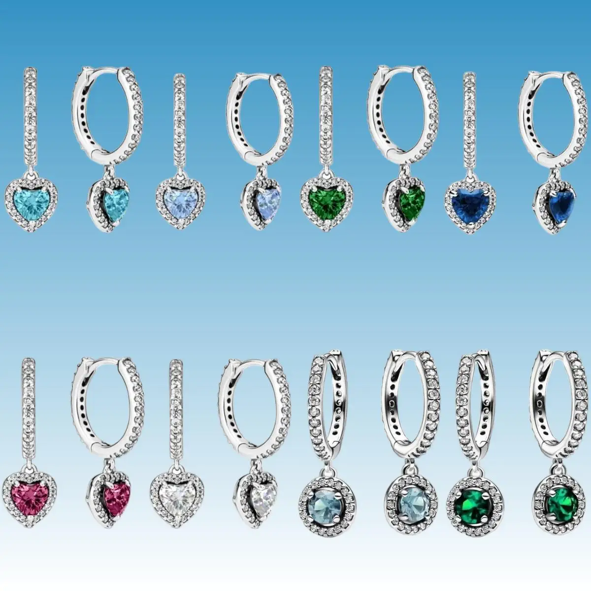 

Hot Sell 925 Silver Hoop Infinite Love Blue Flower White Stone Gold Round Heart Pendant Earrings For Women DIY Jewelry