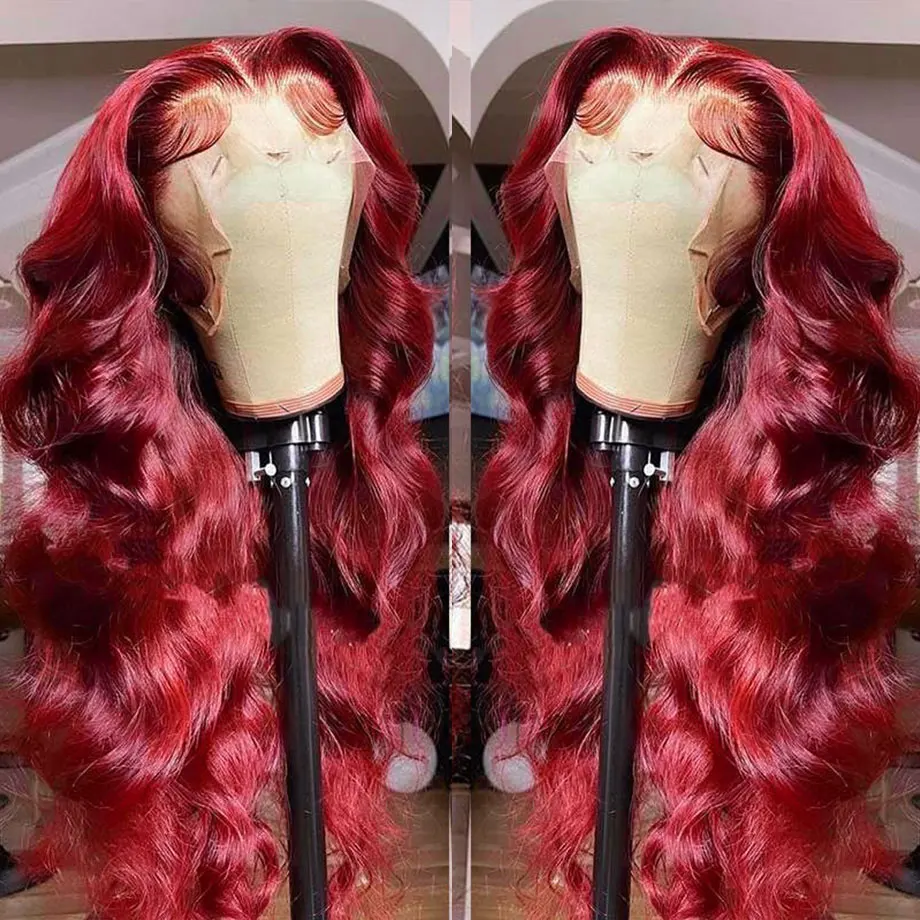 Burgundy 99J 13x6 Body Wave Lace Front Human Hair Wig HD Transparent Lace Frontal Wigs Brazilian Red Colored Remy Wigs for Women