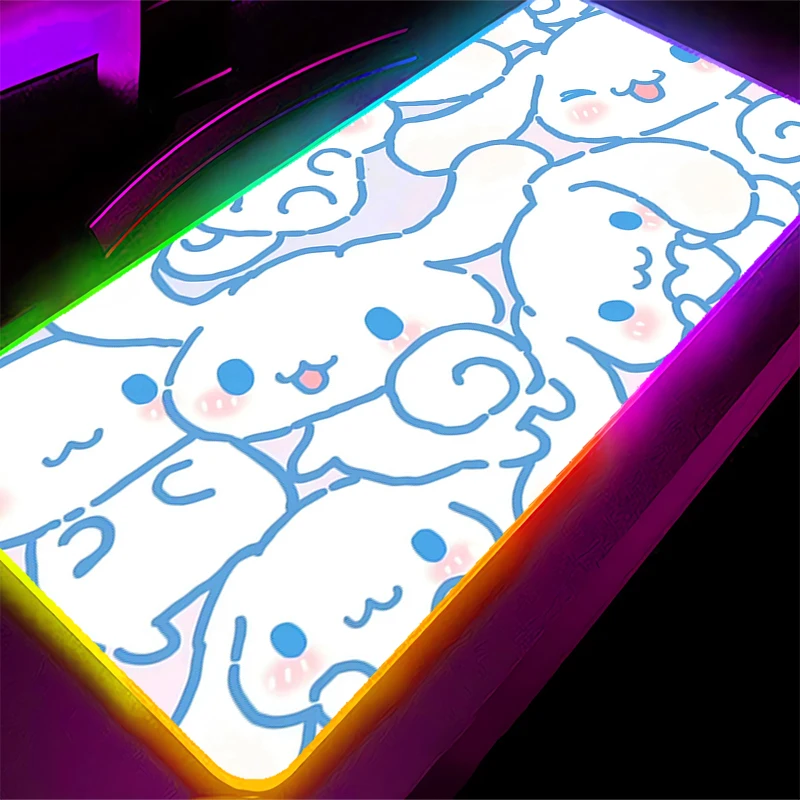 

Коврик для мыши из натурального каучука с RGB-подсветкой, игровые аксессуары, компьютерная клавиатура, специально разработанный дизайн Cinnamoroll, светодиодная подсветка, коврик для мыши с LED-подсветкой.