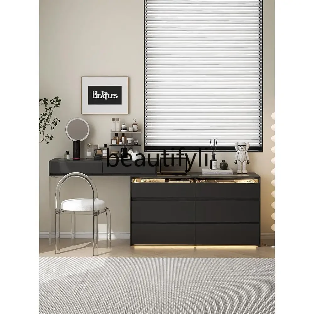 C53 طاولة تزيين إيطالية بسيطة وخزانة ذات أدراج، خزانة متكاملة بجانب السرير، منظم تخزين متعدد الوظائف