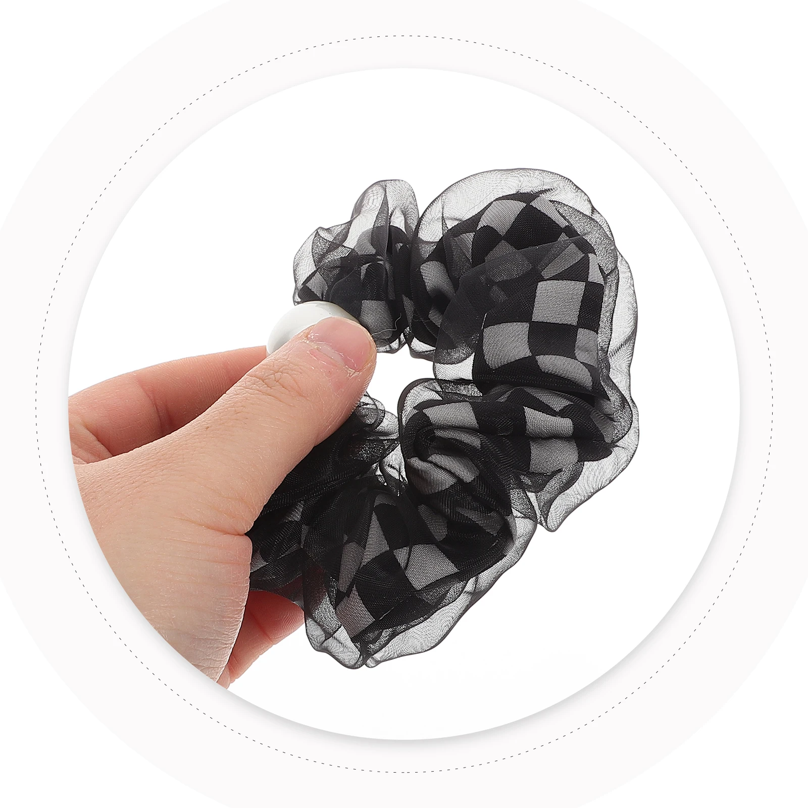 2 قطعة أسود أبيض متقلب اللؤلؤ شبكة العلاقات حبة لهجات Scrunchies للنساء الفتيات الشعر السميك المتضخم أصحاب ذيل حصان مطاطا