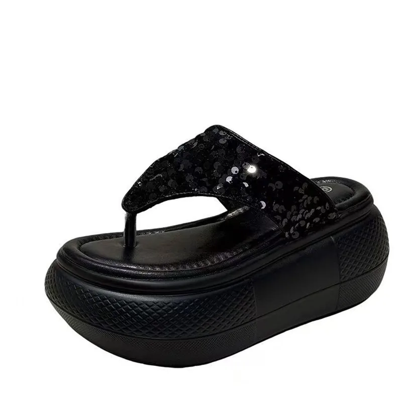 

New Summer Bling Beach Sandals Women Wedge Heels Slippers Ladies 8CM High Platform Chunky Slides Woman Outdoor Casual Flip Flops
