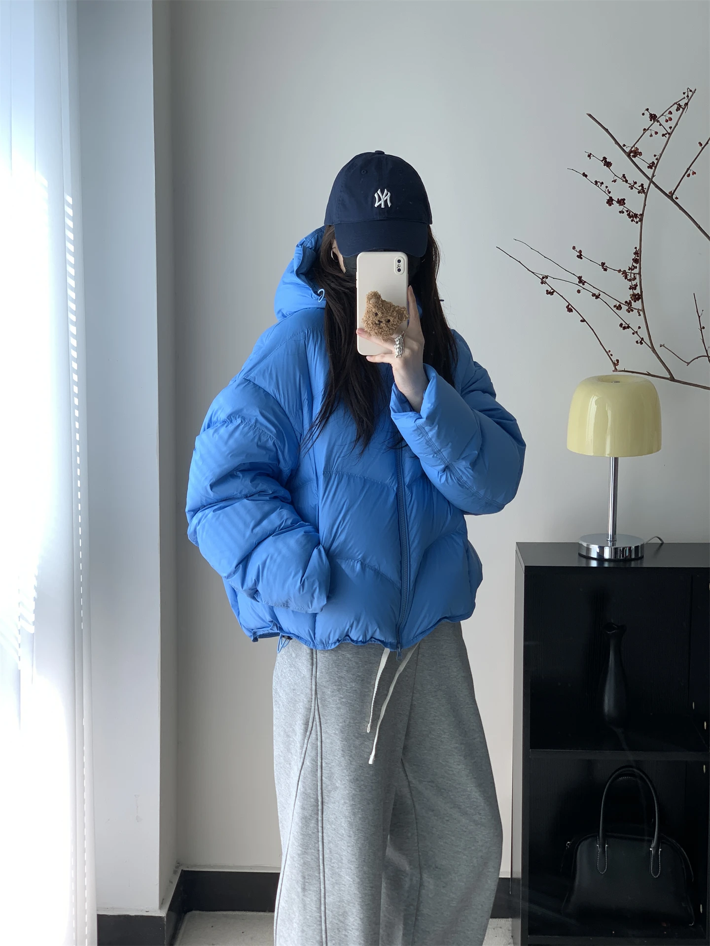 

Loose Women's down Jaet Korean Sle ort Thi Du Feather Filling Turtle Ba Blue Puff Design Winter Coat