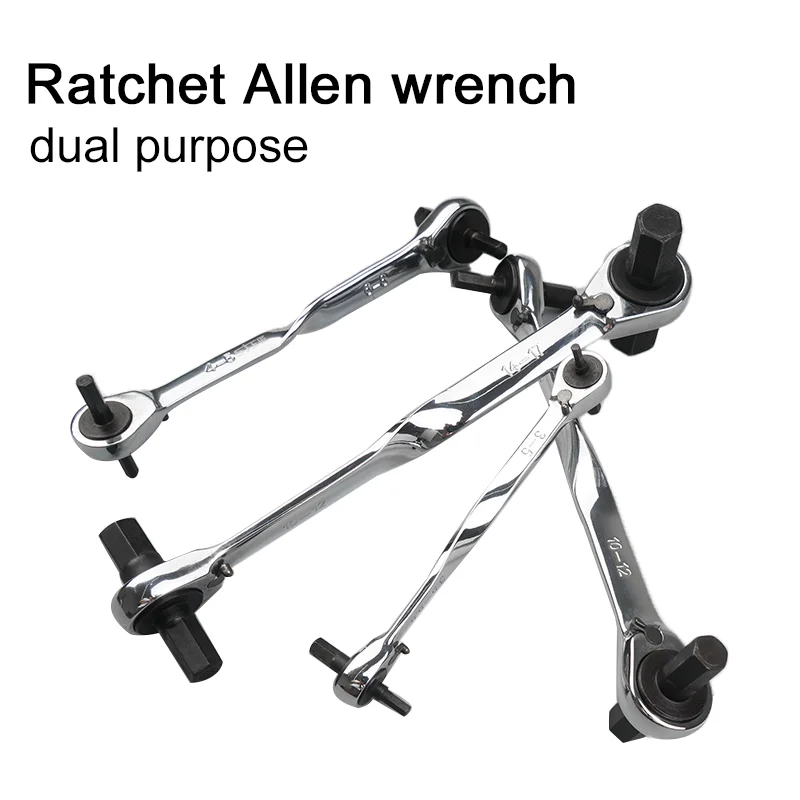 1PCS Ratchet Hex Wrench Cr-Mo Ratchet Allen Key Double End Spanner Key Hand Tools 4*5-6*8/ 6*8-10*12/ 10*12-14*17