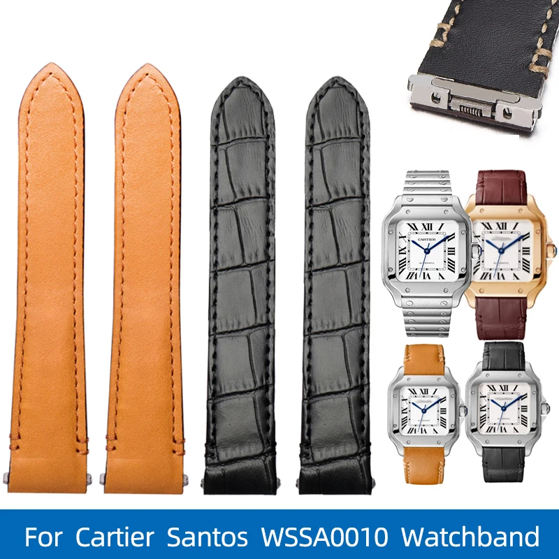 

Cowhide and Alligator Quick Release Design for Cartier new Santos WSSA0010 Replacement 19mm 21mm Watchband Black Brown