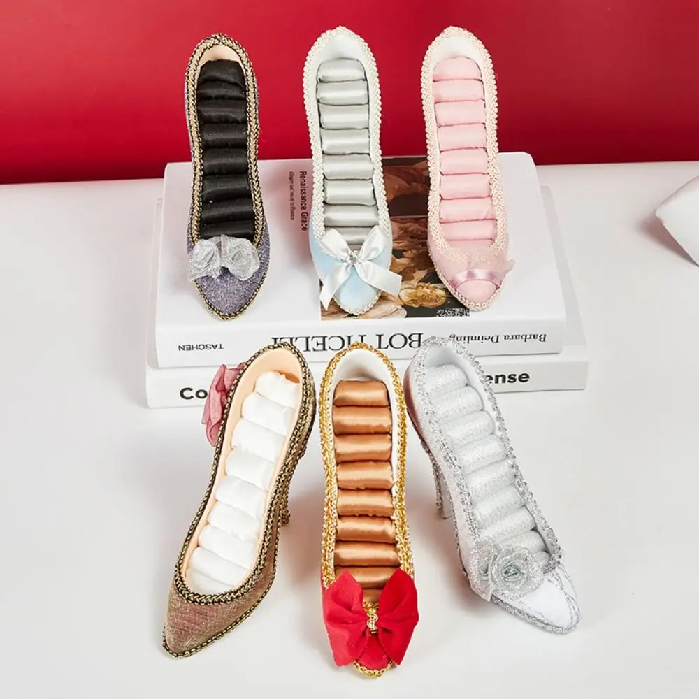 High-heeled Shoes Velvet Ring Display Stand Elegant Luxury Earrings Stand Holder Display Flower Rose Jewelry Rack Stand Display