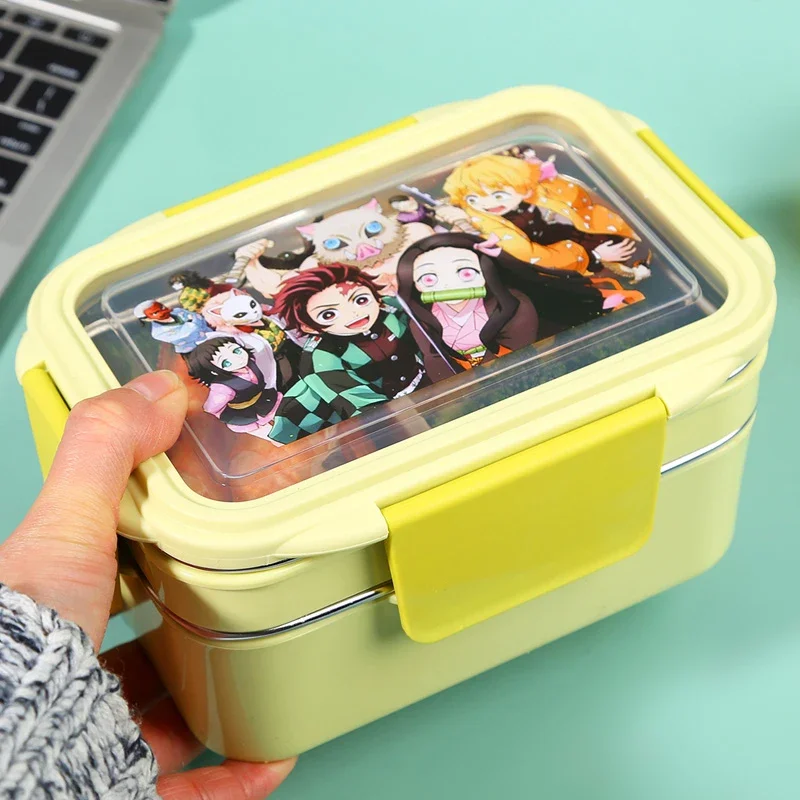 Demon Slayer Tanjirou Thermal Lunch Box for Kids Anime Stainless Steel Lunch Box Cartoon Students Insulated Bento Box for School