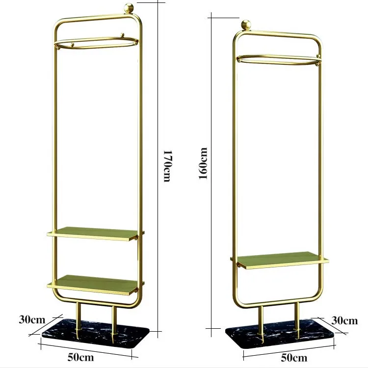 Customized Boutique Clothing Racks With Shelves Golden Clothing Store Rack Hat Display Stand Shoes Display Bag Shelves For Store
