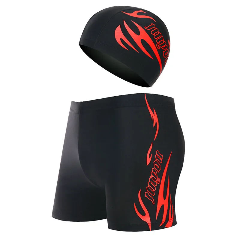 Plus Size Men's Quick Dry Square Leg Swim Briefs With Swim Cap For Competition Hot Spring Beach Bathing