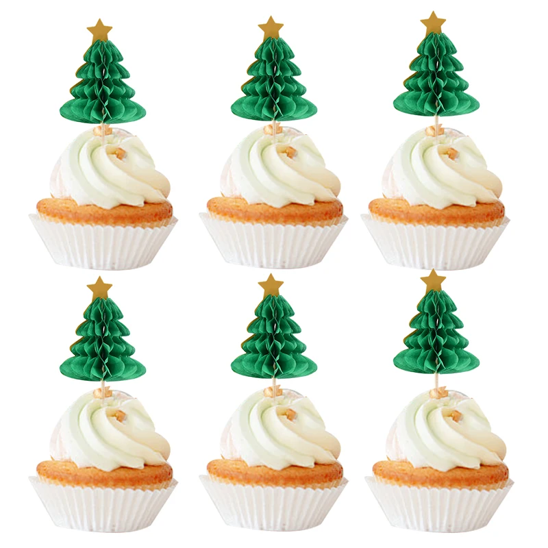 3D Xmas Tree Cake Toppers Christmas Cupcake Topper Christmas Decoration For Home 2025 New Year Baking Dessert Decor Accessories