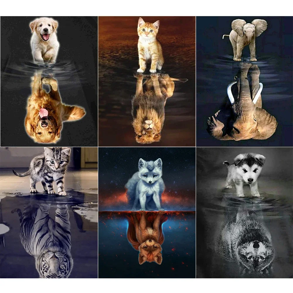 5D DIY Diamond Painting Cat and Tiger Full Square/Round Diamond Embroidery Animal Rhinestone Mosaic Home Decoration Gift