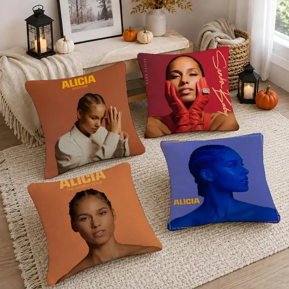Smooth Singer Alicia Keys Cushion Cover Washable Short Plush Pillowcase, Wrinkle Resistant Cushion Cover for Bedroom Decor Gift