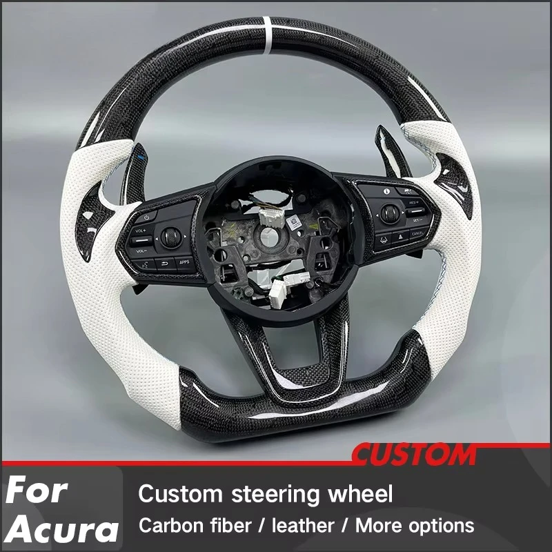 Sport Style for TLX TL TSX ILX Custom While Perforated Leather Real Honeycomb Carbon Fiber Steering Wheel With Paddle