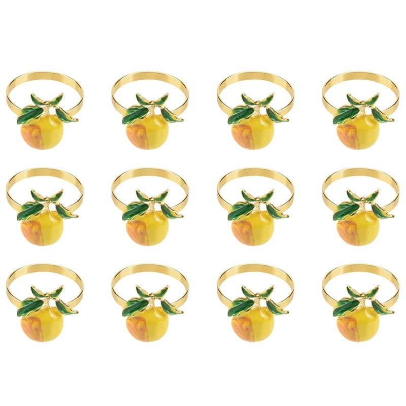 

12 Pieces Lemon Napkin Rings Summer Napkin Holders Tropical Fruit Napkin Buckle Decor For Summer Birthday Wedding Party