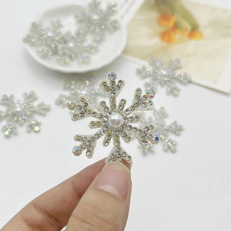 20PCS 40mm Glitter Rhinestone Cloth Christmas Snowflakes Patches DIY Craft Cake Hairpin Appliques Supplies