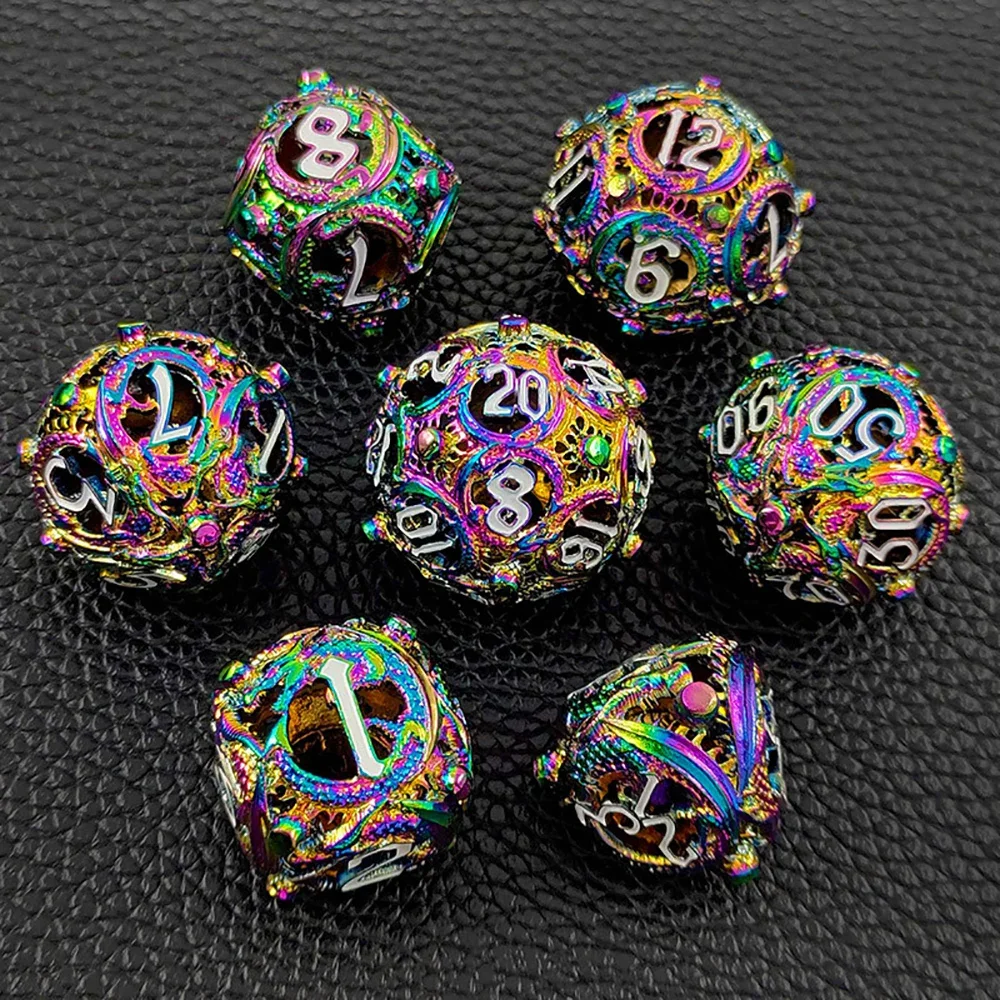 

7Pcs/Set DND Hollow Copper Metal Dice D&D D+D Polyhedral Dice Used For Dungeon and Dragon Table Role Playing Game RPG/MTG Game