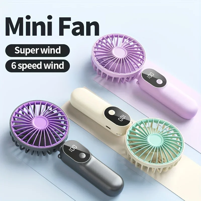 Handheld Mini Fan Portable Multifunctional Foldable Fan 6 Speed USB Rechargeable Fan With Phone Stand and Display Screen