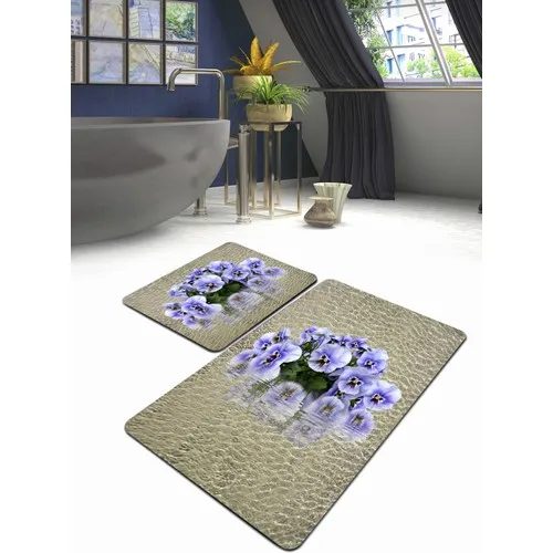 Lilac Flowers-Figured In Ardizayn Water Slip-Resistant Leather Sole 2'li Toilet Seat Pad